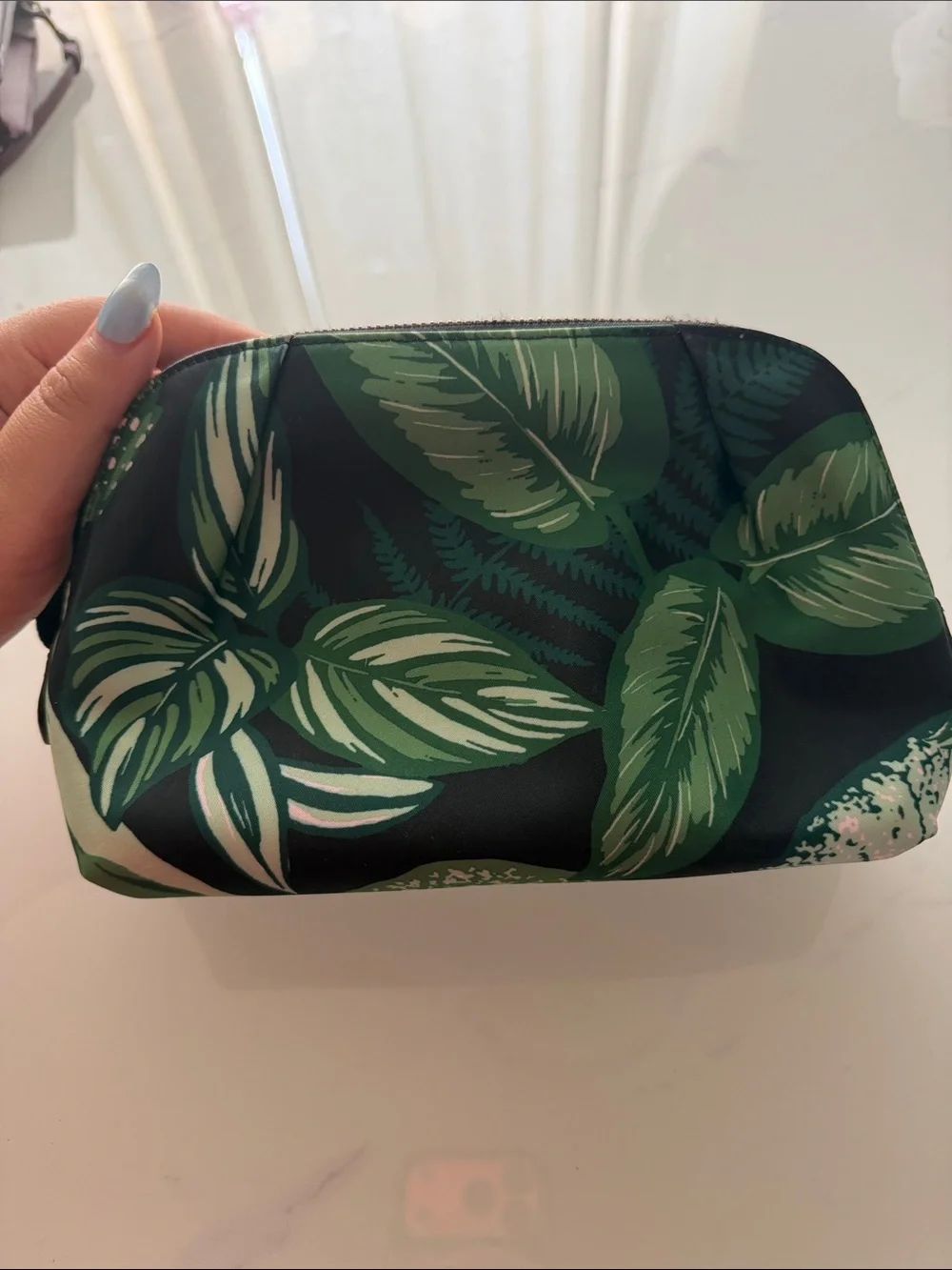 kate spade New York Black Cosmetic Pouch with Green Leaf Print